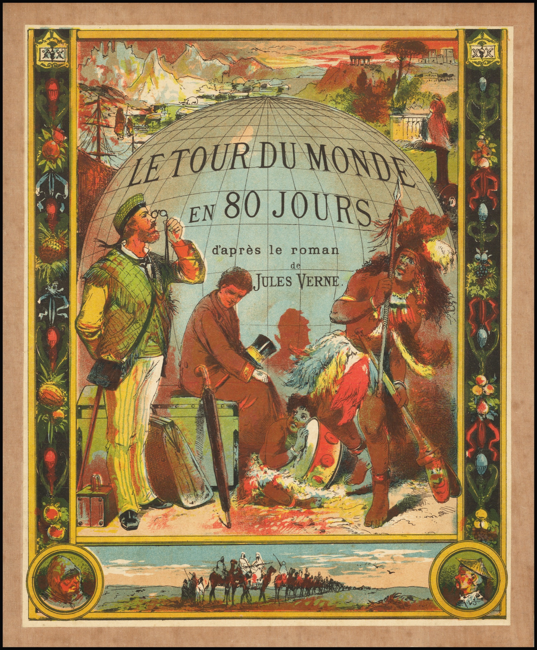 Planche illustrée « Le Tour du Monde en 80 jours » d'après Jules Verne (vers 1870)